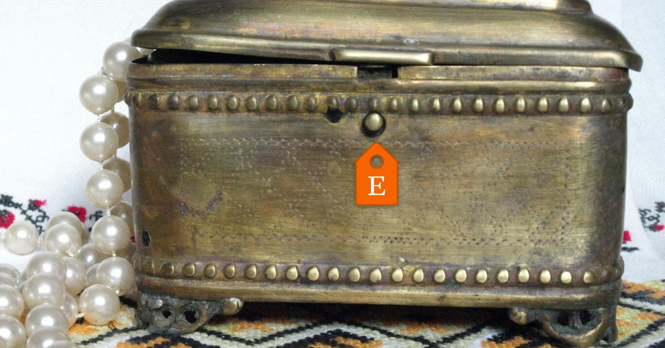 Brass box storage Jewelry case Metal gift box feet hinged lid