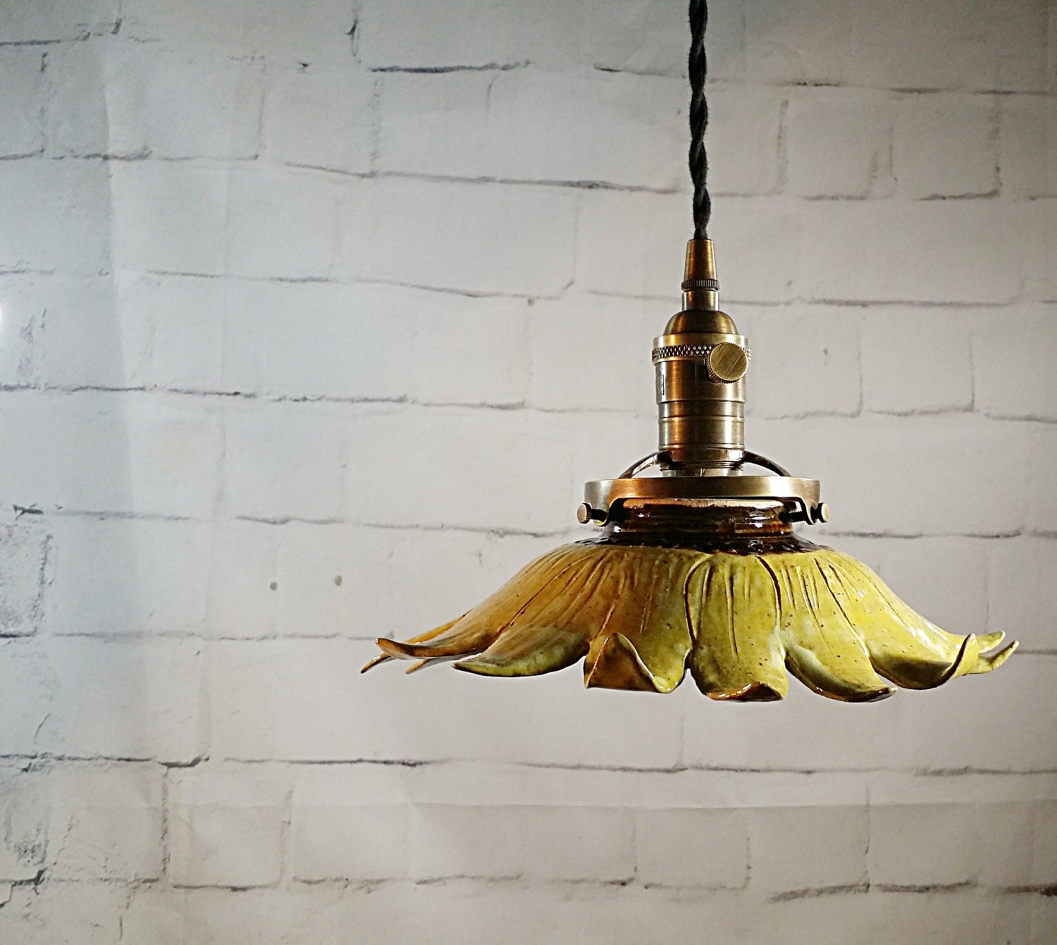 Handcrafted Pottery Hanging Sunflower Pendant Light by claycafe
