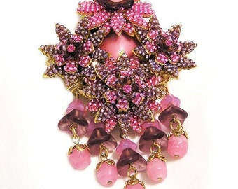 Stanley Hagler Ian St Gielar Pink and Light Amethyst Floral Brooch