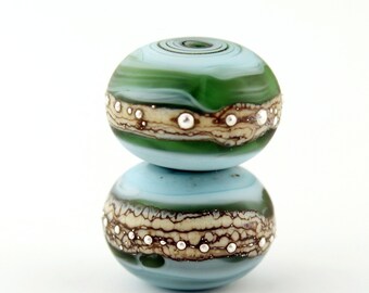 Handmade Lampwork Glass Bead Set Blue Aqua Caribbean Sea Earring Pair
