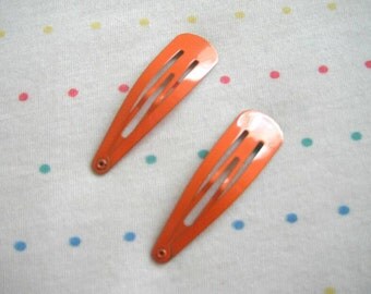 Orange Enamel Hair Clips, Metal Hair Clips, Snap Clips, 50 mm Long (8)