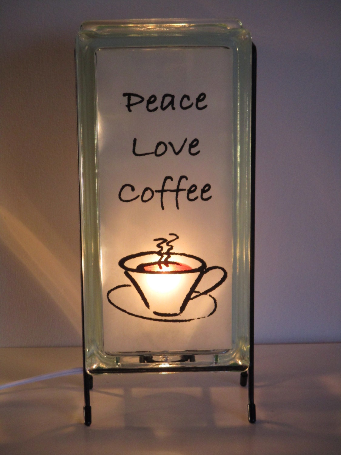 FREE SHIPPING Coffee kitchen lamp handmade glass block night