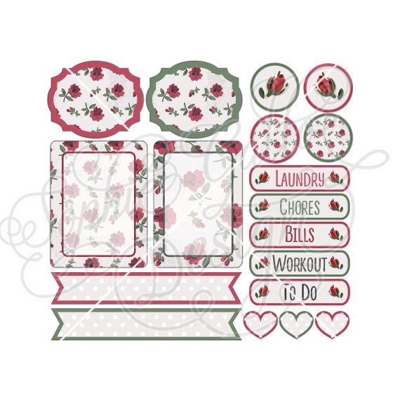 Download Items similar to Rosy Labels Printable Planner Sticker Set ...