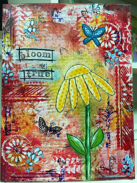 Original Mixed Media on 9x12 Canvas Panel Painting Home