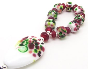 Watermelon Lampwork Bead Set, Frit Lampwork Beads, Glass Beads, UK, FHFteam, SRA