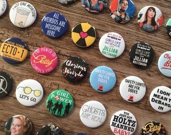 Ghostbusters 2016, Jillian Holtzmann, Abby Yates, Patty Tolan, Erin Gilbert, Fandom Pins, Pocket Mirrors, Bottle Opener, Fridge Magnet