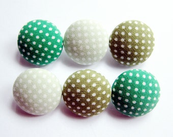 Fabric Covered Buttons - Shades of Green - 6 Medium Fabric Buttons Set