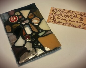 Earth Tone Mix - STAINED GLASS MOSAIC Light Switch Cover - single, double, triple, outlet, or decora gfci - Made to order