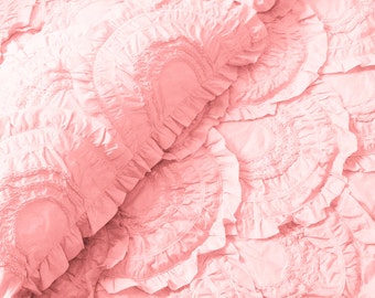 blush pink quilt-kingsize bedding-114x120-ruffled linen-homemade quilt-ruffle bedding-linen king shams-20x36-cottage-linen bedding