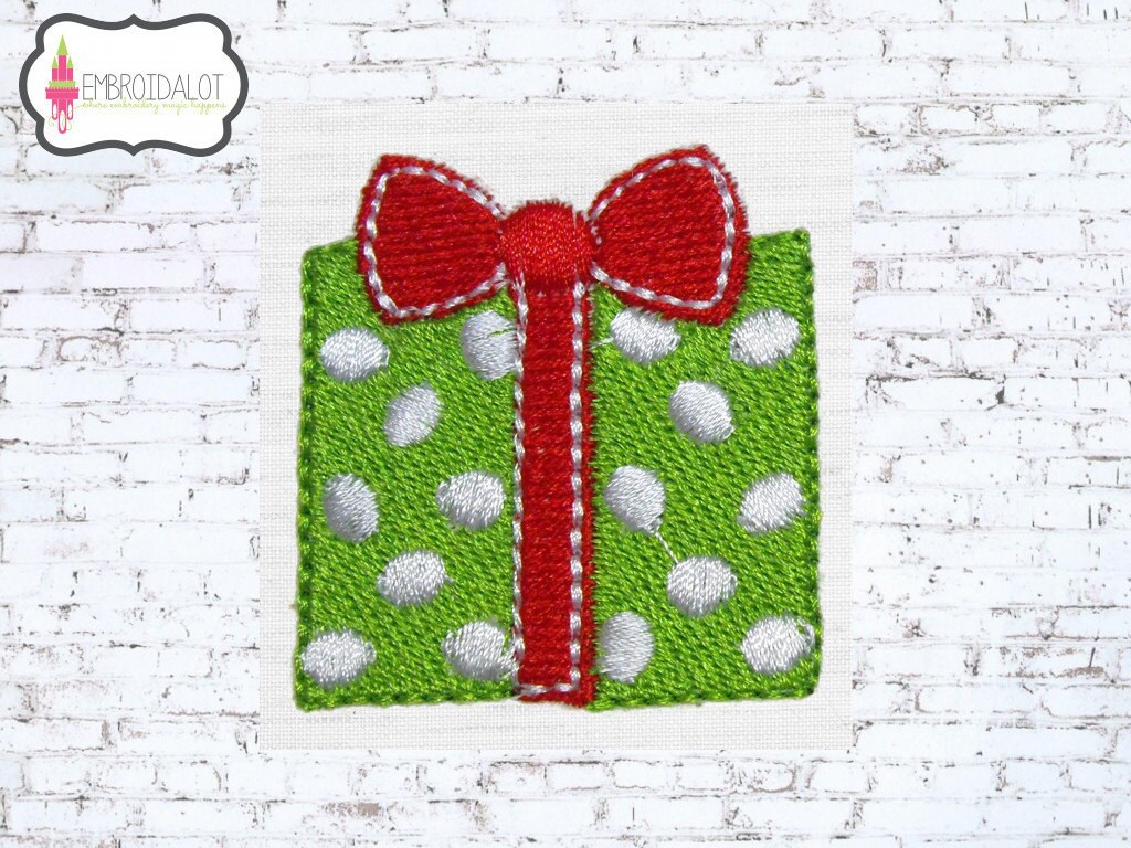 Christmas gift machine embroidery design. 2 mini sizes. Cute