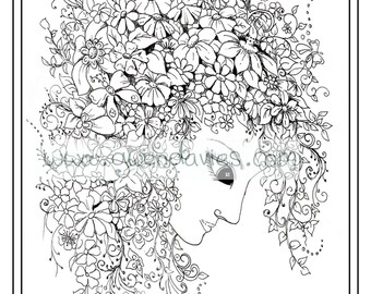 Adult Colouring In PDF Download Green Lady Calming Mindfulness Henna Zen Mandalas Flower Anti Stress