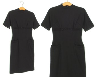 60s Sheath Dress * Vintage 1960s Dress * Black Wiggle Dress * XS Small
