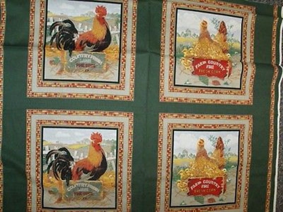 Quilt panel fabric Chicken rooster pillow panel fabric 35 x44