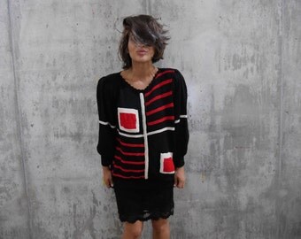 Squares and Strips Vintage Handknit Sweater