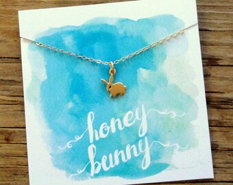 Bunny Necklace. Honey Bunny. 24K Gold Plated Sterling Silver Bunny Charm Necklace. Valentine's Day Gift. Gold Rabbit Necklace.