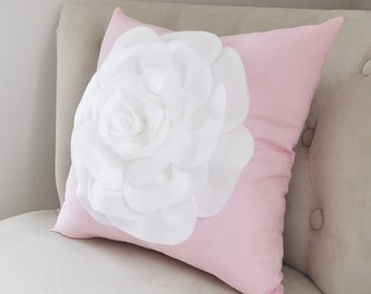 Throw Pillow White Rose on Light Pink Pillow 14x14 Botanical Home Decor 3D Rose Pillow Decorative Pillow