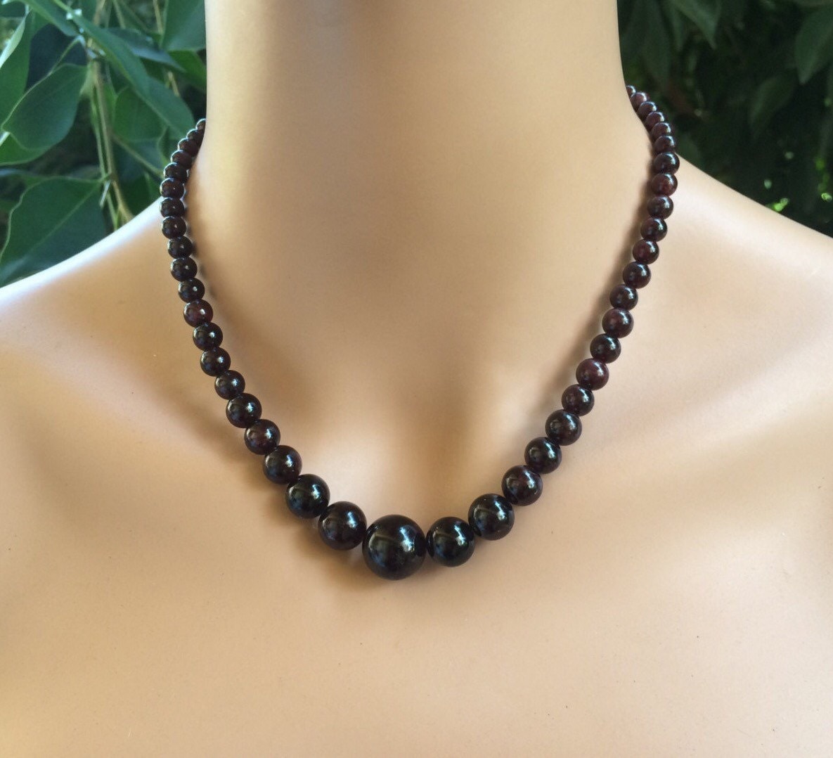 Garnet Necklace. Natural stone. Descending necklace. January