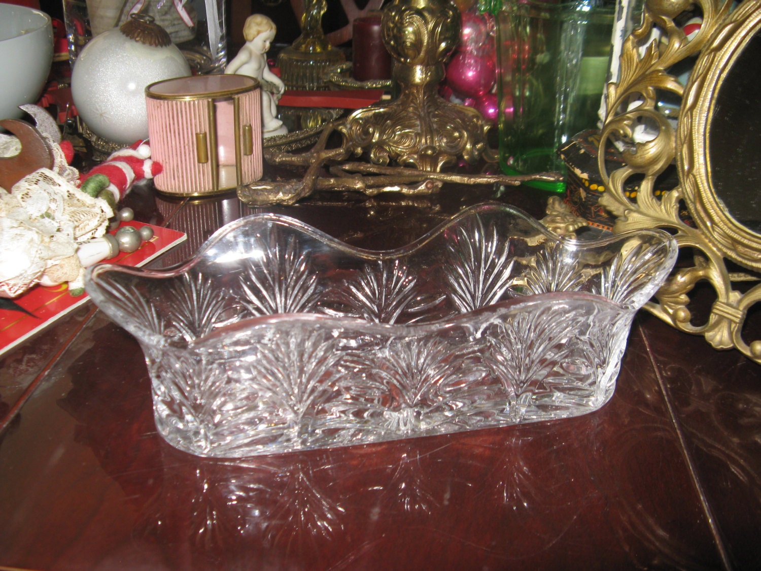 Beautiful Vintage Crystal Spooner Utensil Holder Buffet or Dining