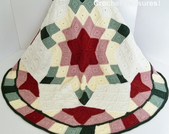 Prairie Star Afghan / New Handmade Throw Blanket / Soft Crochet Afghan / 100% Acrylic / Machine Washable / 60" Round / Home Decor