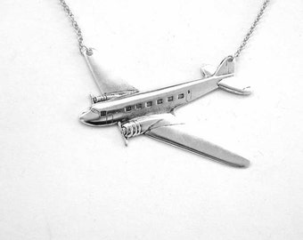 silver airplane necklace - pan am jewelry