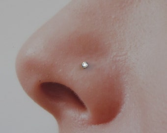 Swarovski Nose Stud , Sterling Silver 2mm white swarovski gemstone. 20 Gauge post.clear swarovski diamond look