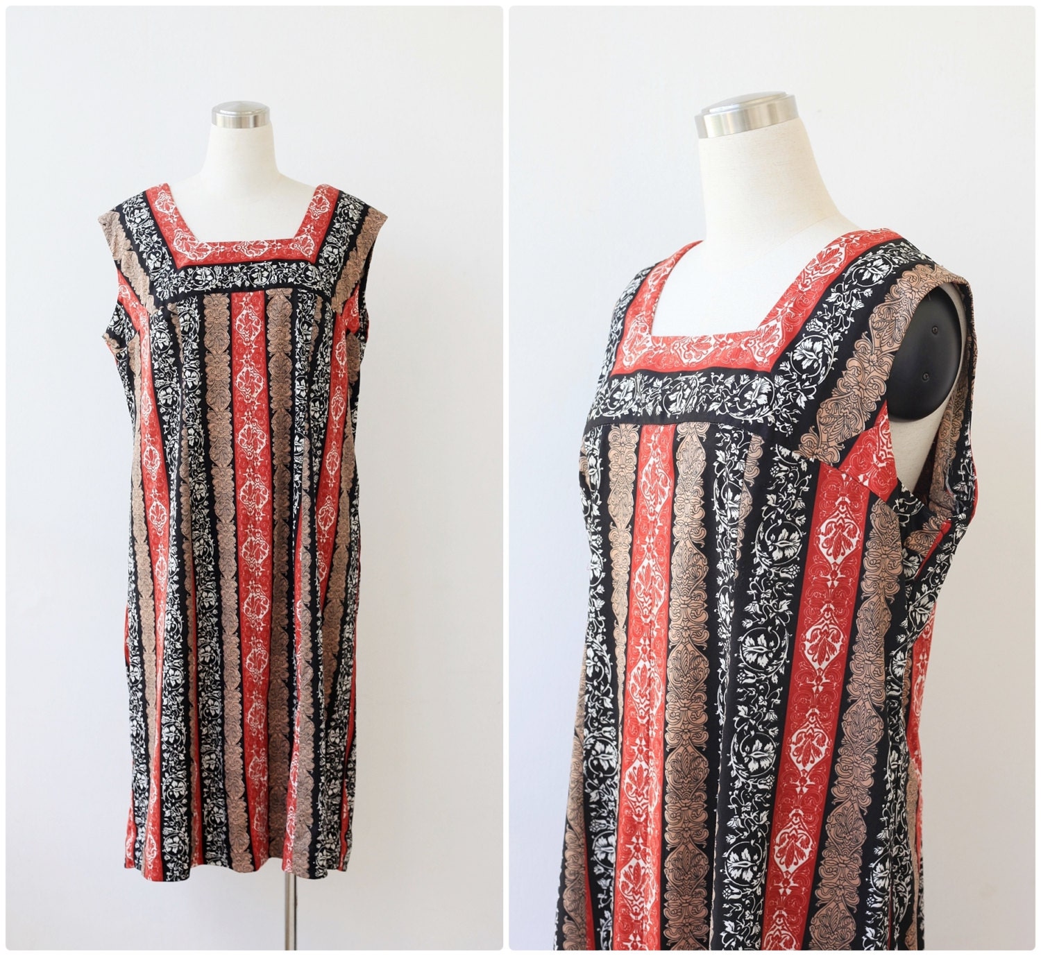 1970s Ethnic Boho Tent Dress Mod Plus Size Dress XL XXL
