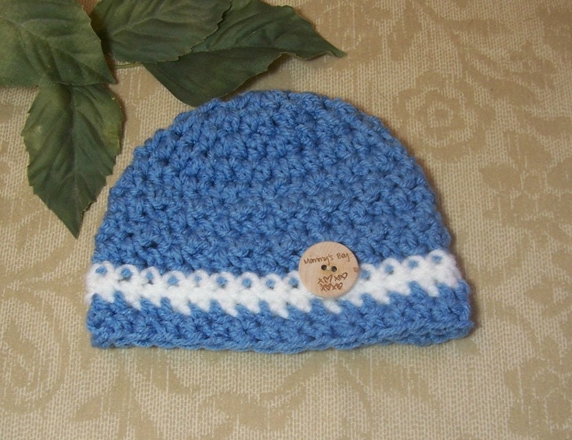 Baby Boy Beanie Newborn Mommy's Boy Button Cap Blue