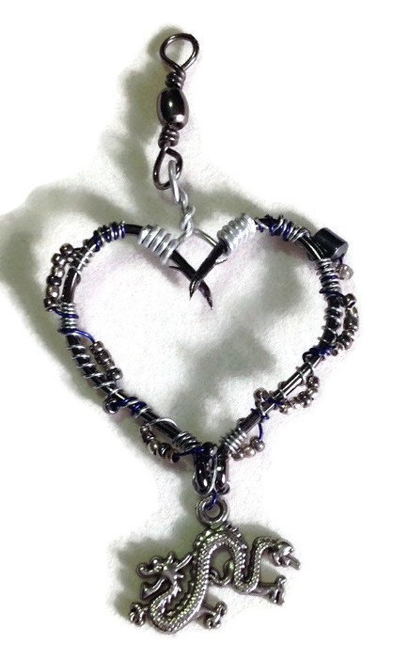 Items similar to Handmade Wire Wrapped Fish Hook Necklace Real