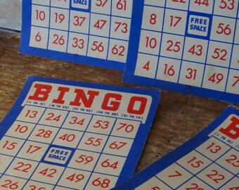 Vintage Bingo Cards Red White Blue Set of 5