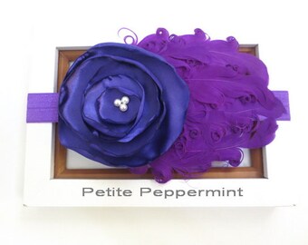 Purple Baby Headband, Baby Feather Headband, Purple Newborn Headband, Infant Headband, Toddler Headband, Baby Hair Bow, Girl Hair Bow