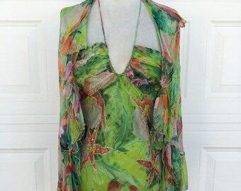 1980s deadstock designer Rene Derhy silk asymmetric beaded embroidered dress with matching bolero size M