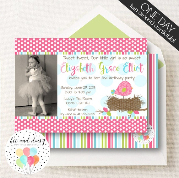 Bird Birthday Invitation, Bird Invitation, Birds Nest Invitation, Birds Nest Birthday Invitation, Girl Birthday Invite, Girls First Birthday Il_570xn