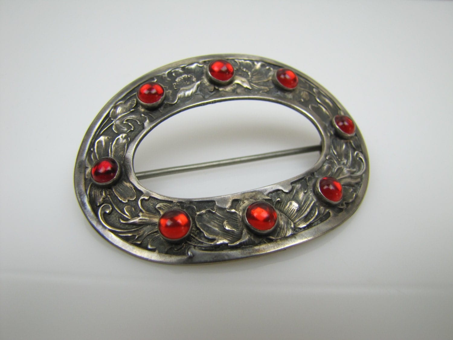 Victorian Scottish Tartan Sash Brooch. Large Art Nouveau