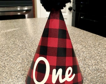LUMBERJACK Birthday party Lumberjack first birthday party hat Lumberjack 1st Birthday party Buffalo Plaid - INSTANT DOWNLOAD printable