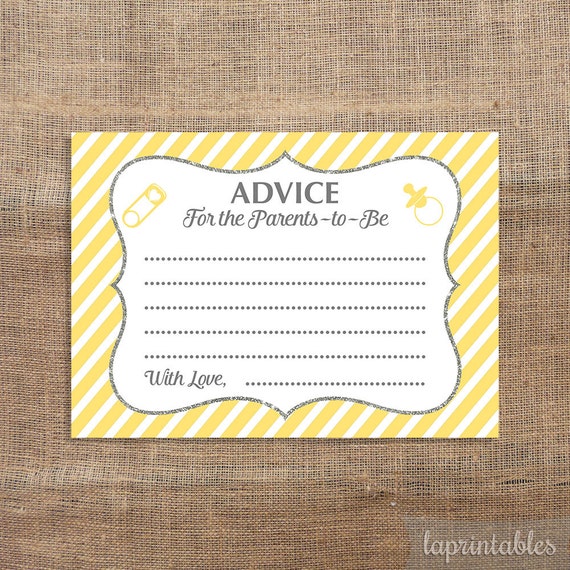 Advice For The Parents to Be Cards Yellow Stripe by LAPrintables