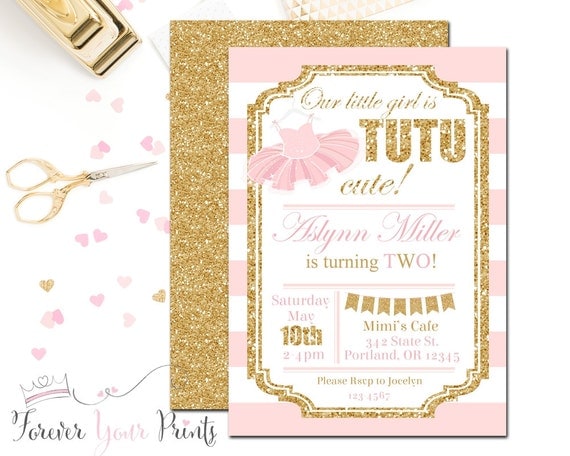 Tutu Birthday Party Invitations, Girls Birthday Party Invitations, Ballerina Birthday Invitations, Glitter Birthday, Tutu Invite, Tutu Party Il_570xn