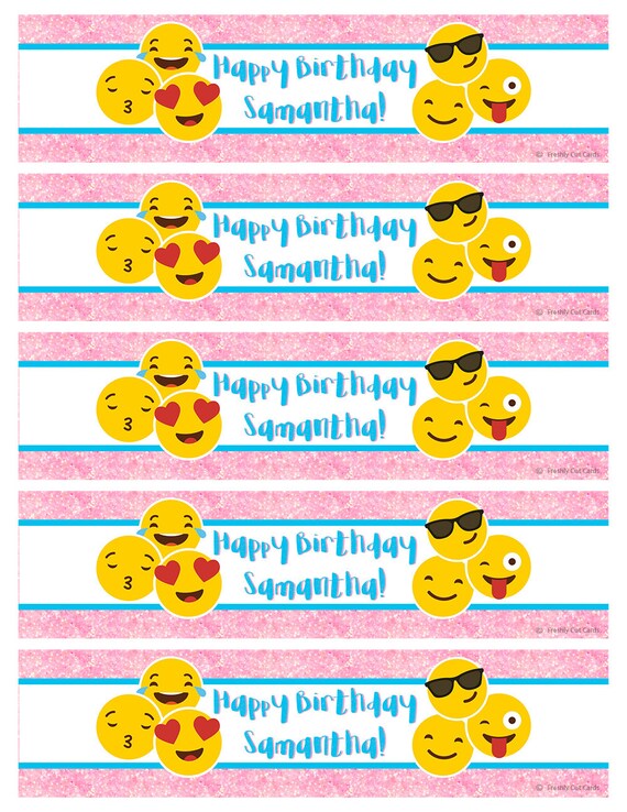 Pink Sparkles Emoji Printable Water Bottle Labels