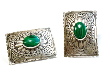 Sterling Concho Earrings Navajo Cowgirl Southwestern Malachite