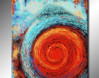 31x38 Textured Abstract Painting Modern ORIGINAL Teal & Red Canvas Fine Art by Maria Farias