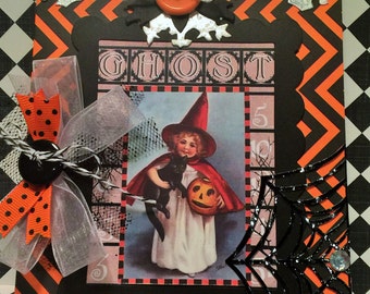 Halloween Card, Vintage Style Halloween, Greeting Card, Handmade Halloween Card, Shabby Card