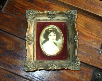 Cameo Creation Portrait Print Ornate Victorian Vintage Antique Gold Frame Hubak Lady