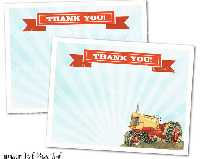 VintageTractor Party, Farm, Barnyard, Thank You Card, Instant Download, Print Your Own