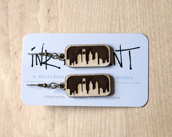 Philly Skyline Earrings (Laser Cut Wood) Philadelphia City Skyline Jewelry - Gift for Her