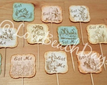 Alice in Wonderland Cupcake Toppers: 12 Cupcake Toppers, Food Decorations, Gender reveal