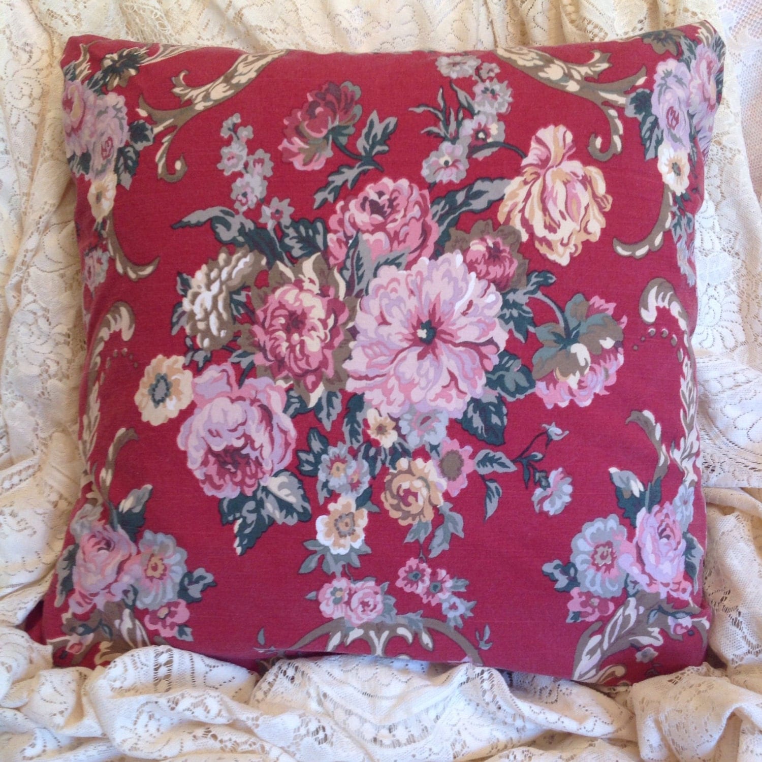 Ralph Lauren pillow cover Red Marseilles pattern with Pink