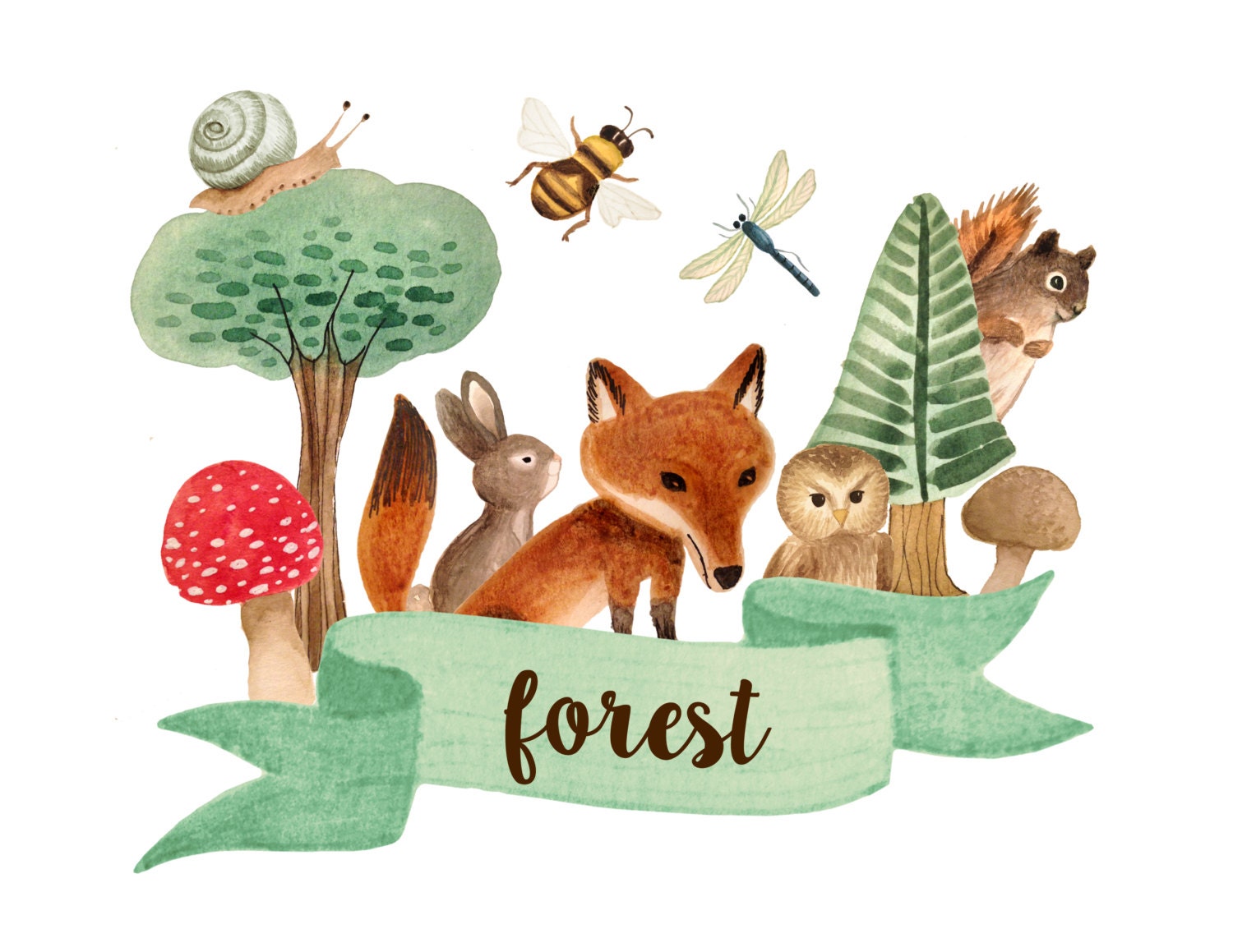 Forest animals clipart fox clipart watercolor forest