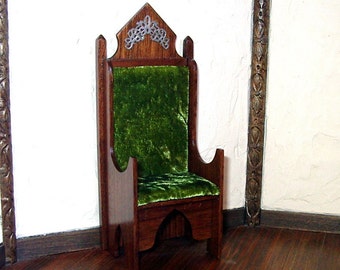 Walnut King Chair, Medieval Dollhouse Miniature, 1/12 Scale, Hand Made