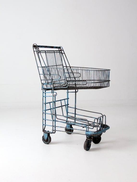 vintage shopping cart blue metal push cart