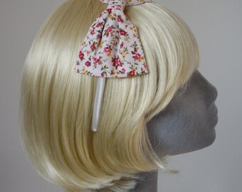 Pink Headband, Pink Bow Headband, Pink Small Rose Floral Bow Headband, Pink Bow Aliceband, Pink Hair Bow, Pink Hair Accessories