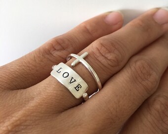 TWO Sided Stamping Sterling Silver Ring • Hand Stamped Heartfelt Dainty Jewelry • Hand Crafted Love Brave Saved Happy Blessed Faith Loved